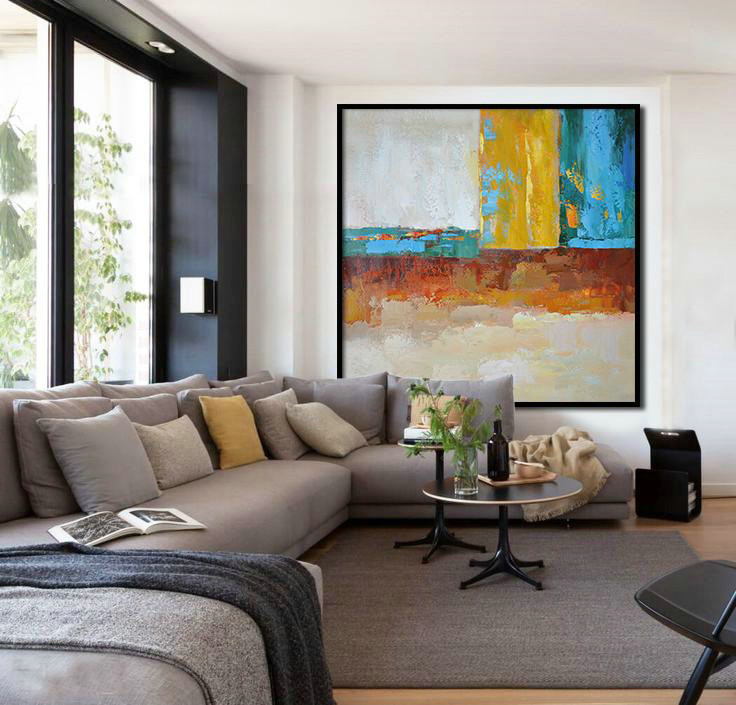 Extra Large Abstract Painting On Canvas,Oversized Contemporary Art,Custom Oil Painting,Blue,Yellow,Orange,Dark Green.etc